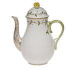 Hand-painted Herend Rothschild Garden Coffee Pot with Rose Coffeepot in fine porcelain, (36 OZ) 8.5in H, on a white background