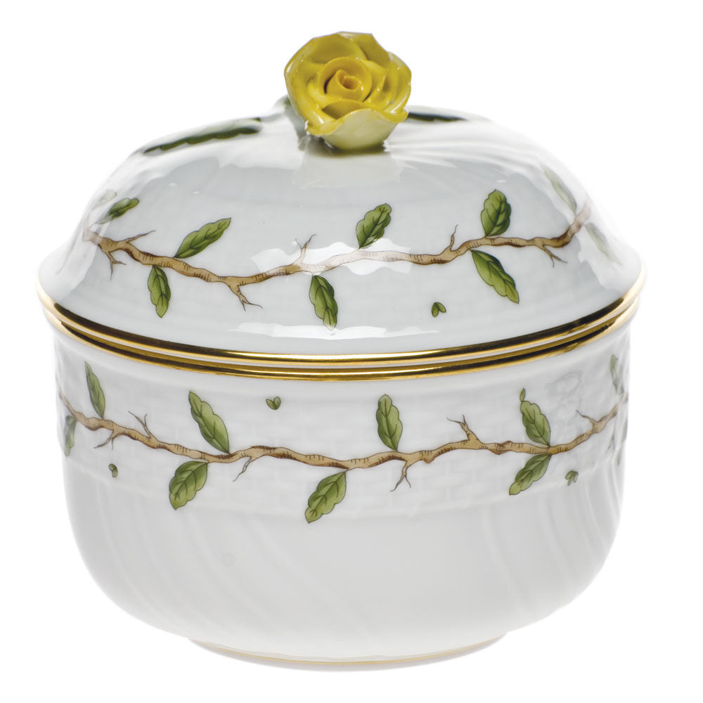 Hand-painted Herend Rothschild Garden Covered Sugar with Rose Sugar Bowl in fine porcelain, (6 OZ) 4in H, on a white background
