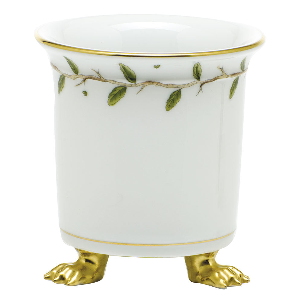 Hand-painted Herend Rothschild Garden Mini Cachepot with Feet in fine porcelain, 3.75in L X 4in H, on a white background