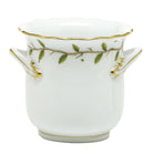 Hand-painted Herend Rothschild Garden Mini Cachepot with Handles in fine porcelain, 4.75in L X 3.75in H, on a white background
