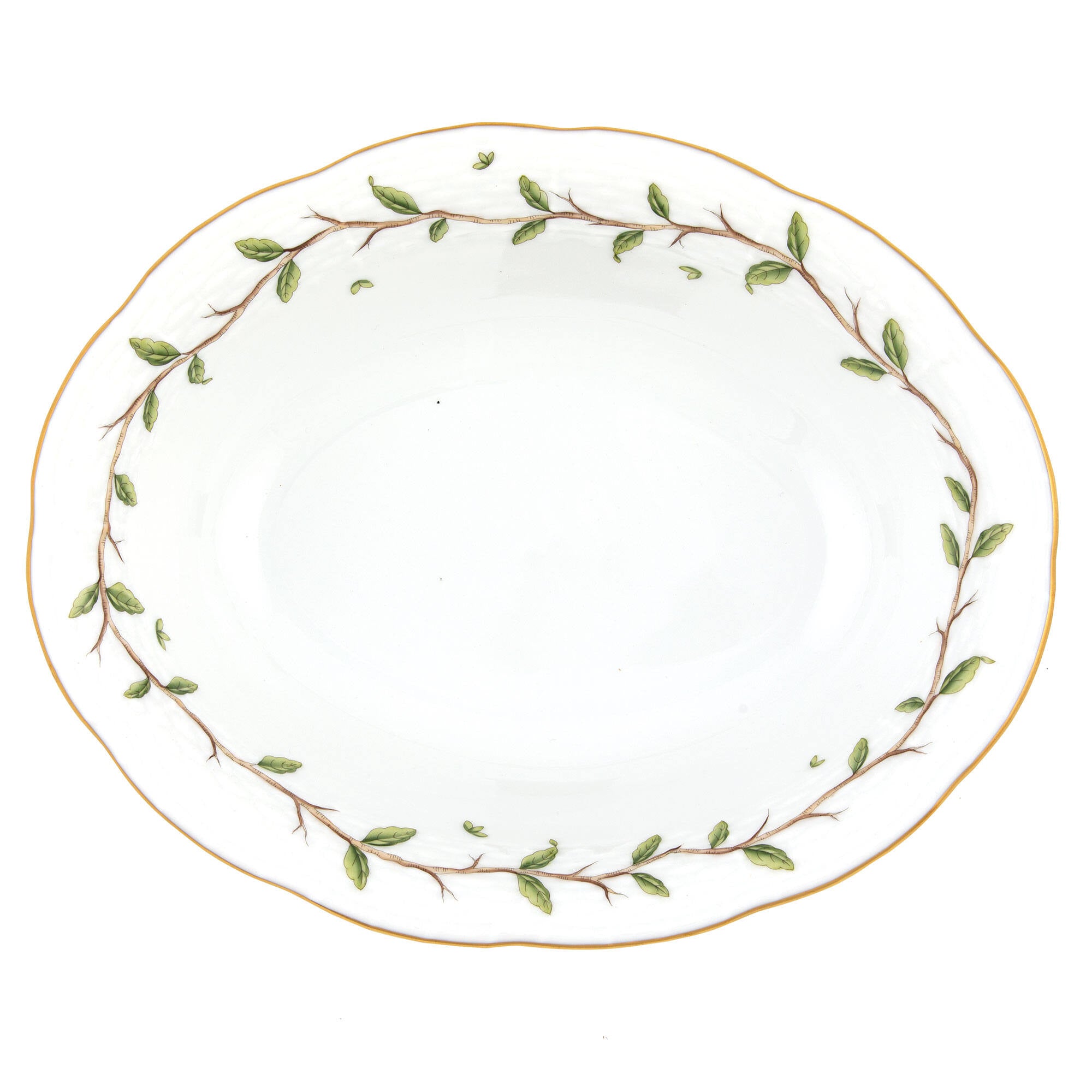 Hand-painted Herend Rothschild Garden Oval Vegetable Dish Serving Bowl in fine porcelain, 10in L X 8in W, on a white background