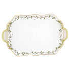 Hand-painted Herend Rothschild Garden Rec Tray with Branch Handles in fine porcelain, 18in L, on a white background