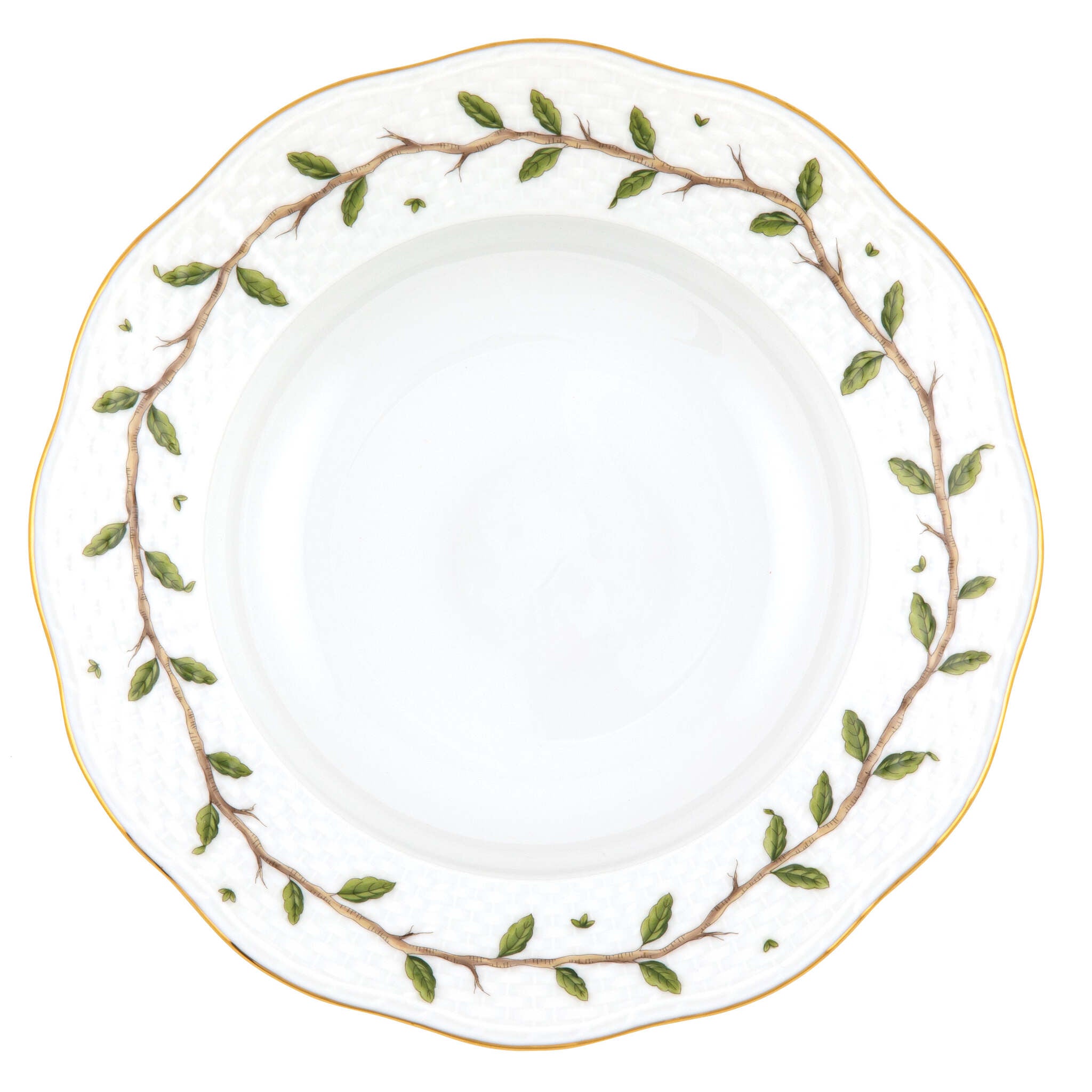 Hand-painted Herend Rothschild Garden Rim Soup Plate Soup Plates & Rimmed Soup Bowl in fine porcelain, 8in D, on a white background