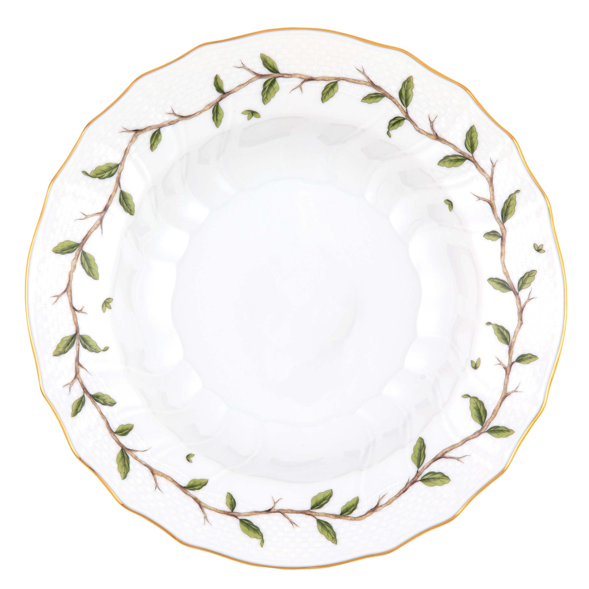 Hand-painted Herend Rothschild Garden Rim Soup Soup Plates & Rimmed Soup Bowl in fine porcelain, 9.5in D, on a white background