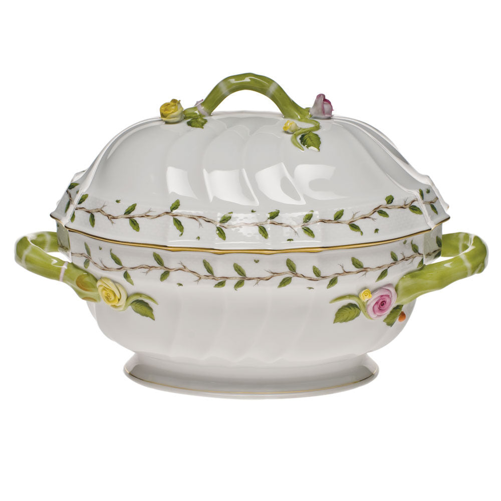 Hand-painted Herend Rothschild Garden Tureen with Branch in fine porcelain, (2 QT) 9.5in H, on a white background