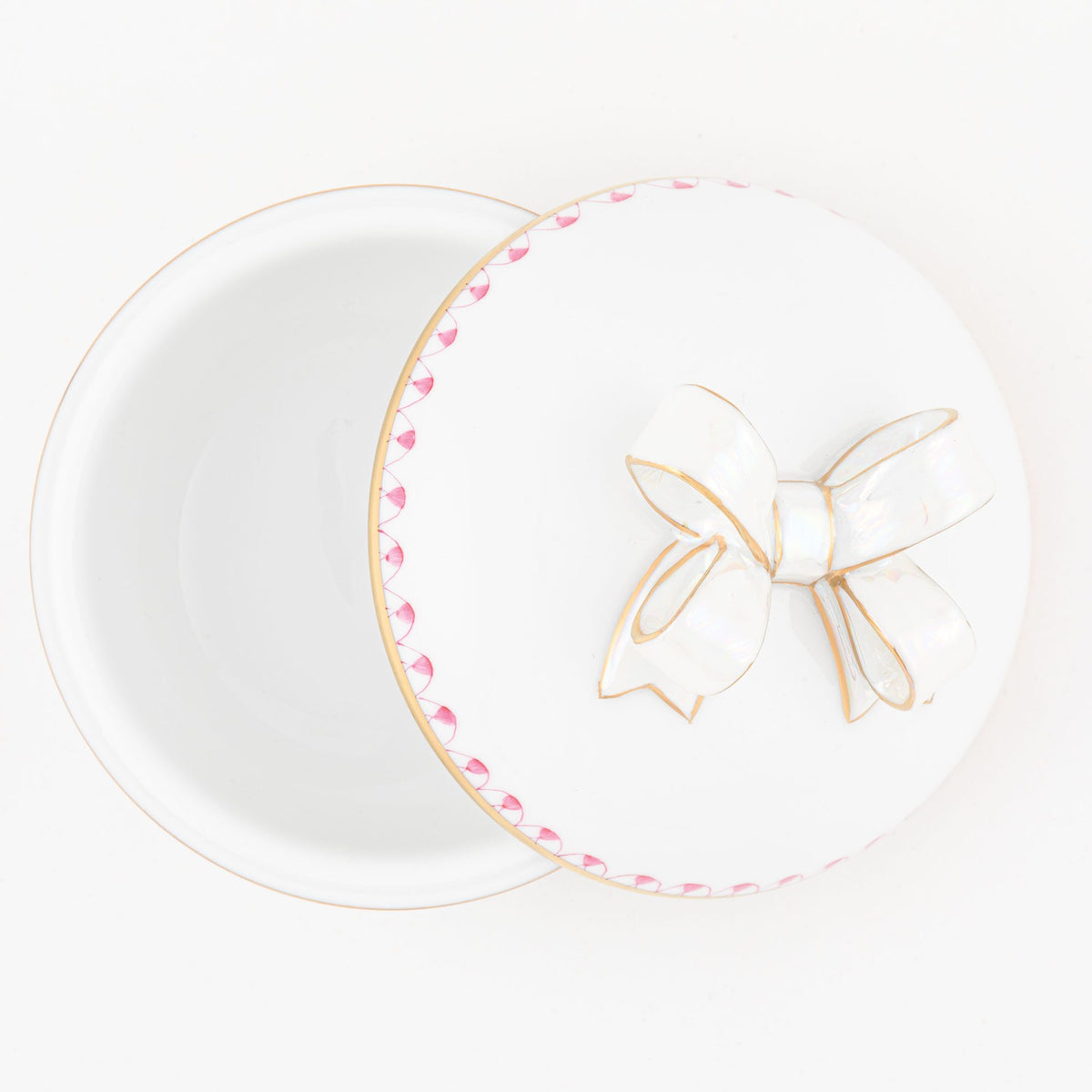 Herend Round Box with Bow – Raspberry, alternate view