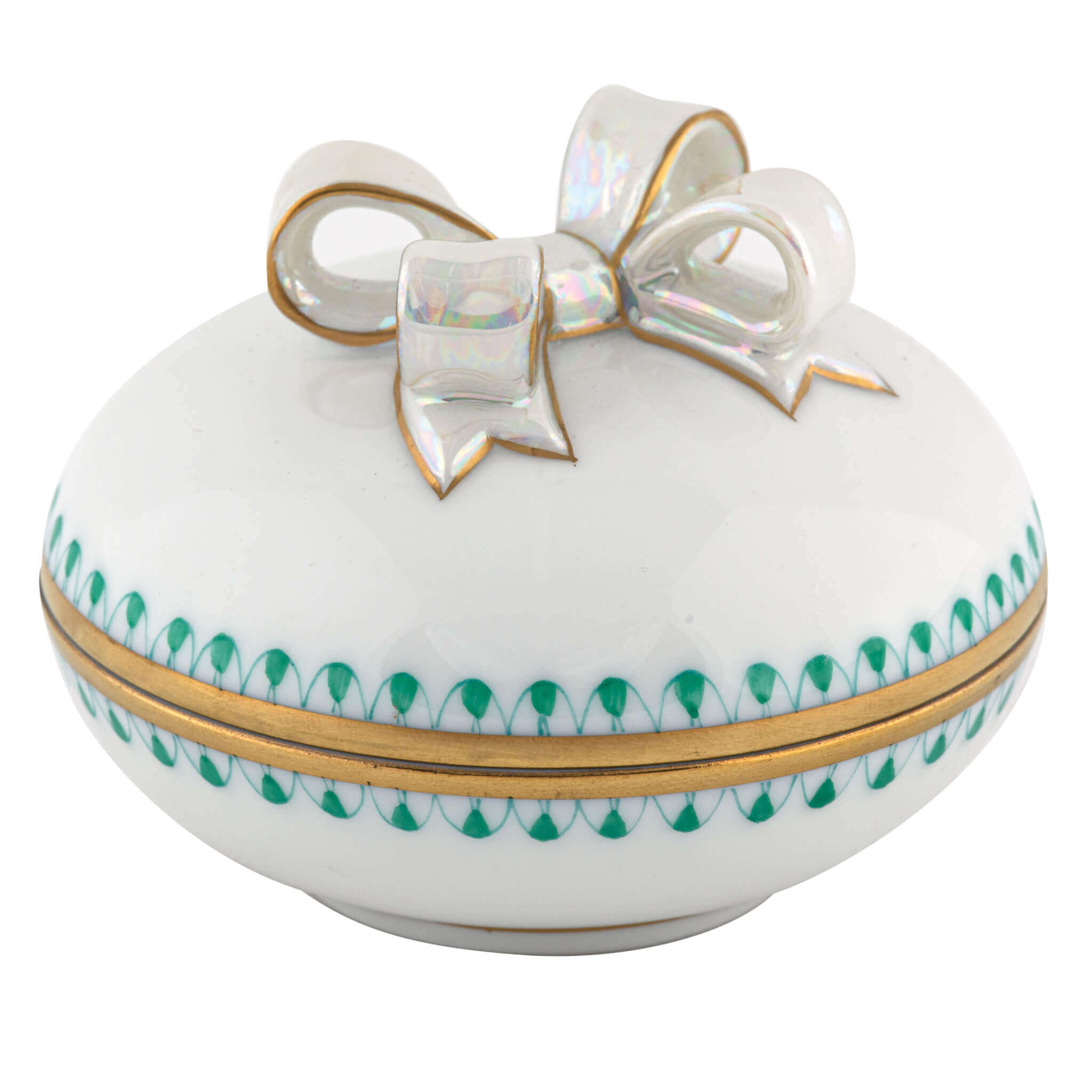 Herend Round Box With Bow in Green