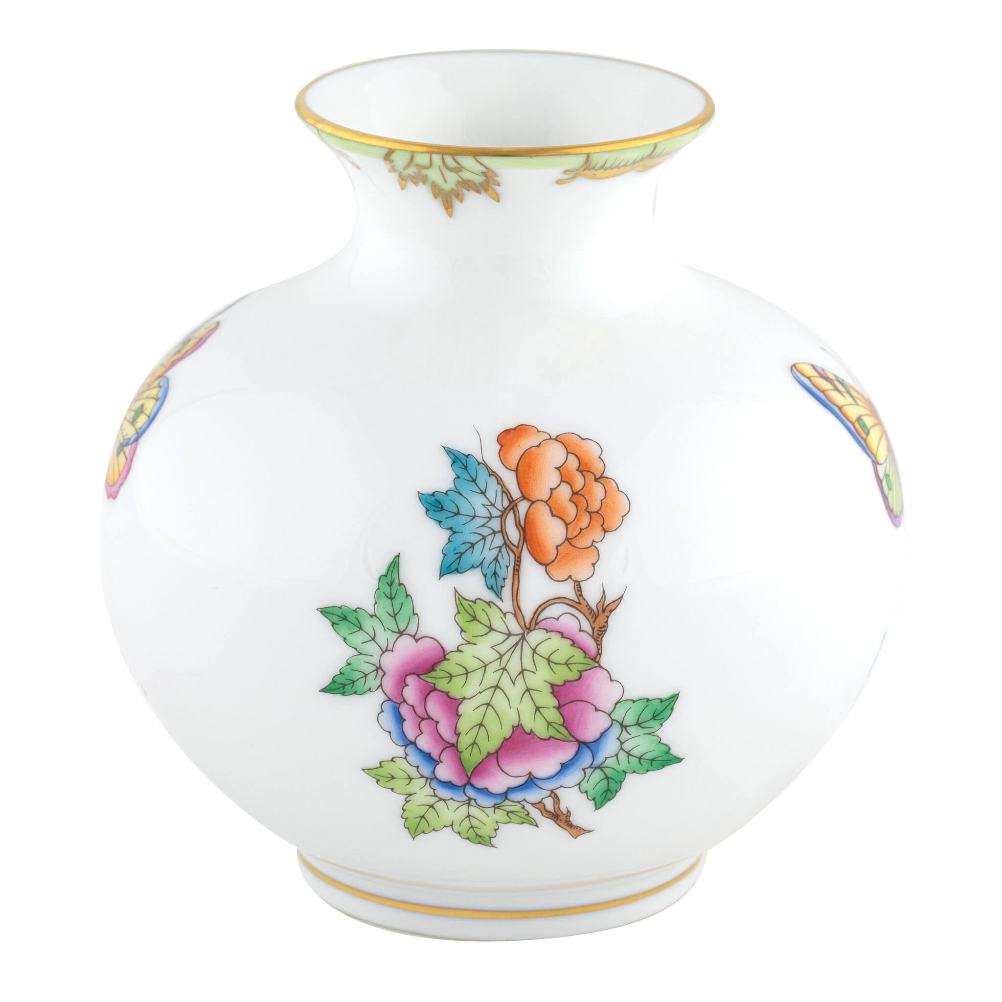 Hand-painted Herend Round Vase in fine porcelain, 4.5in H X 4.5in D, on a white background