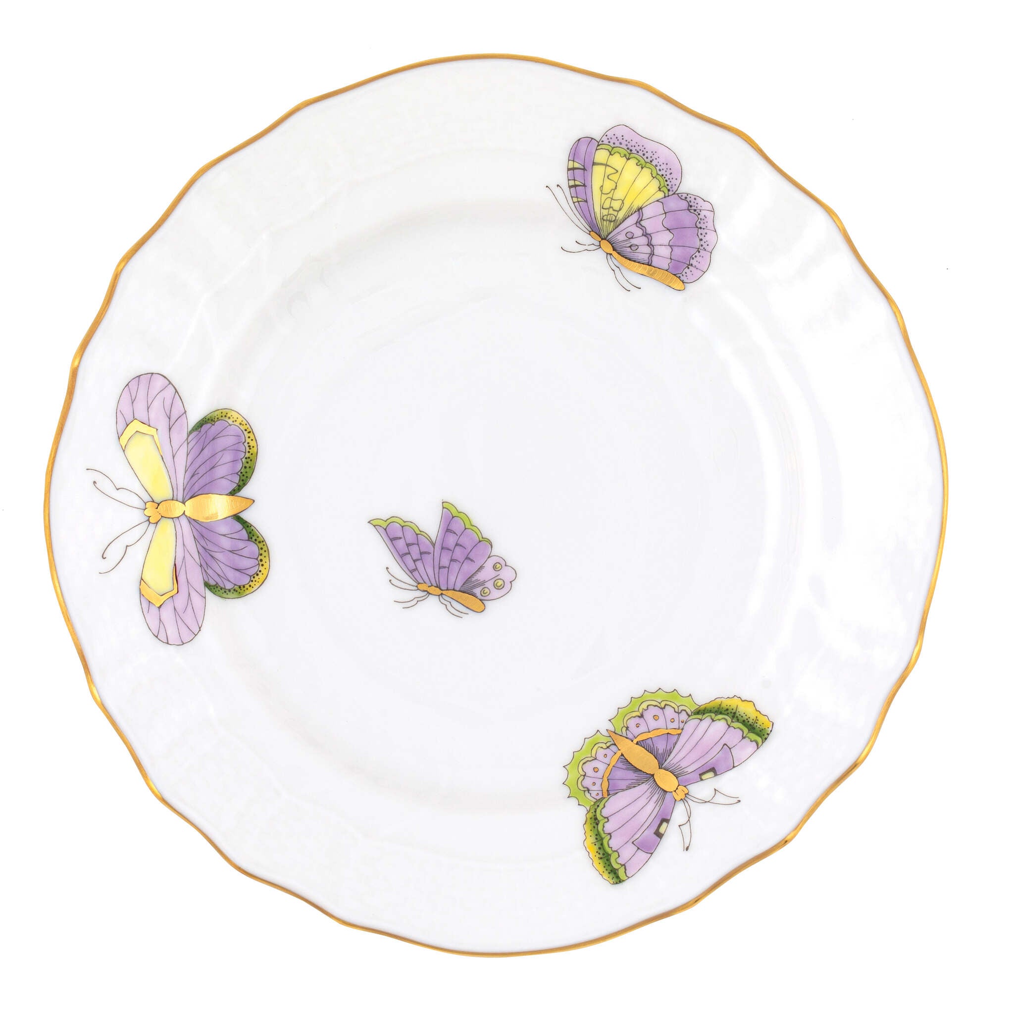Hand-painted Herend Royal Garden Butterflies Bread and Butter Plate in fine porcelain, 6in D, on a white background
