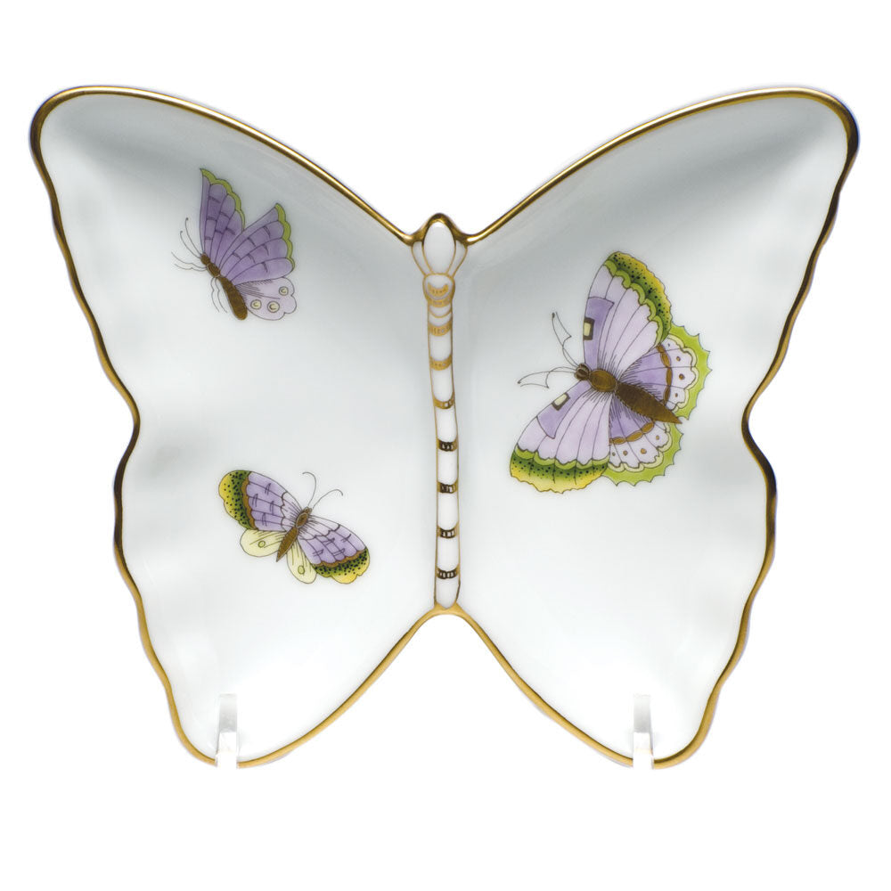 Hand-painted Herend Royal Garden Butterflies Butterfly Dish Decorative Plate in fine porcelain, 4.25in L X 1in H, on a white background
