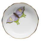 Hand-painted Herend Royal Garden Butterflies Mini Scalloped Dish Decorative Plate in fine porcelain, 3.25in L X 0.75in H, on a white background