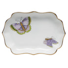 Hand-painted Herend Royal Garden Butterflies Mini Scalloped Tray Decorative Plate in fine porcelain, 4.25in L X 3in W, on a white background