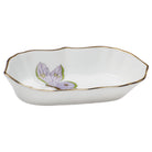 Hand-painted Herend Royal Garden Butterflies Narrow Pin Dish Decorative Plate in fine porcelain, 5in L X 1in H, on a white background