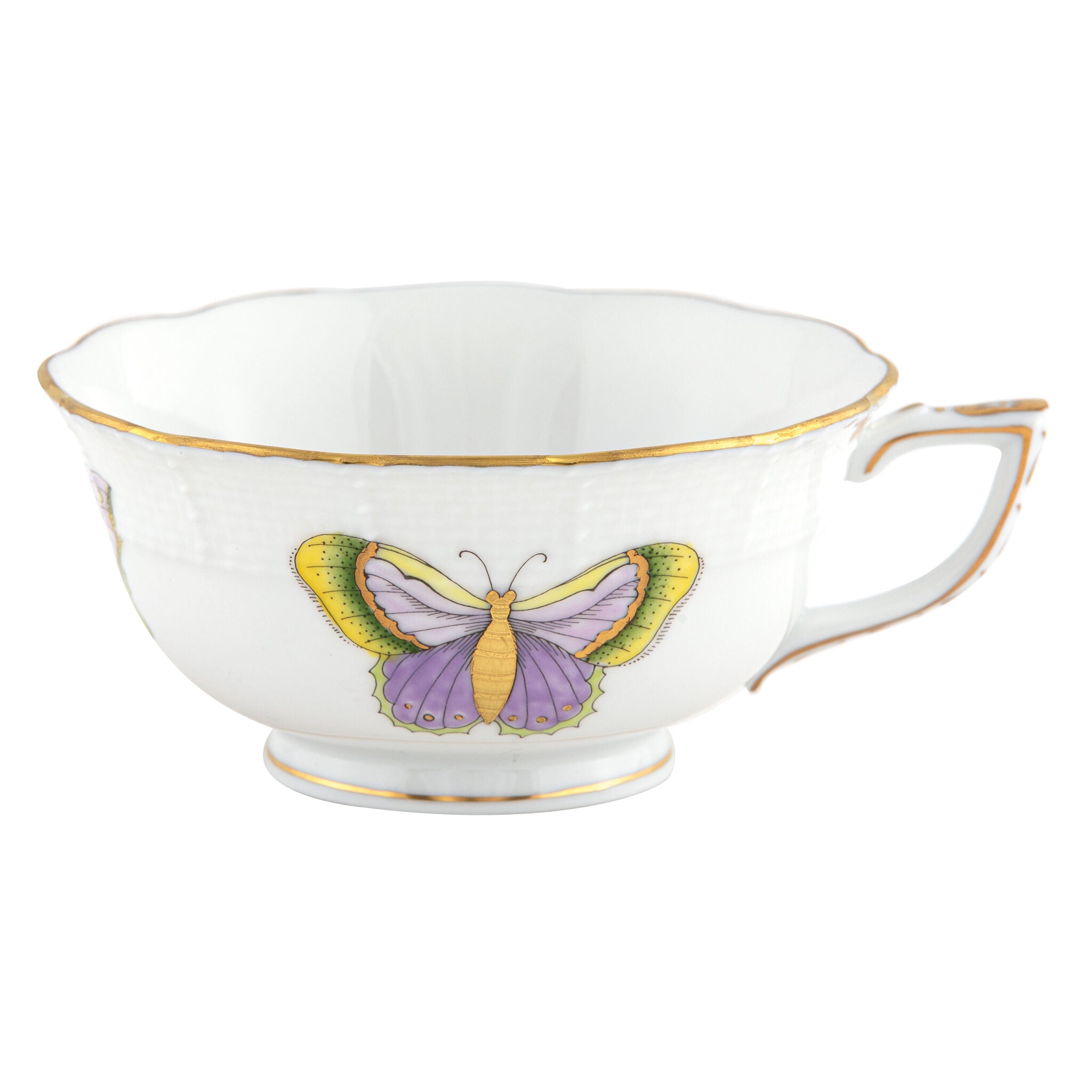 Hand-painted Herend Royal Garden Butterflies Tea Cup Cup & Saucer Set in fine porcelain, on a white background