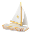 Butterscotch fishnet Sailboat At Sea Figurine figurine, hand-painted Herend porcelain with 24k gold accents