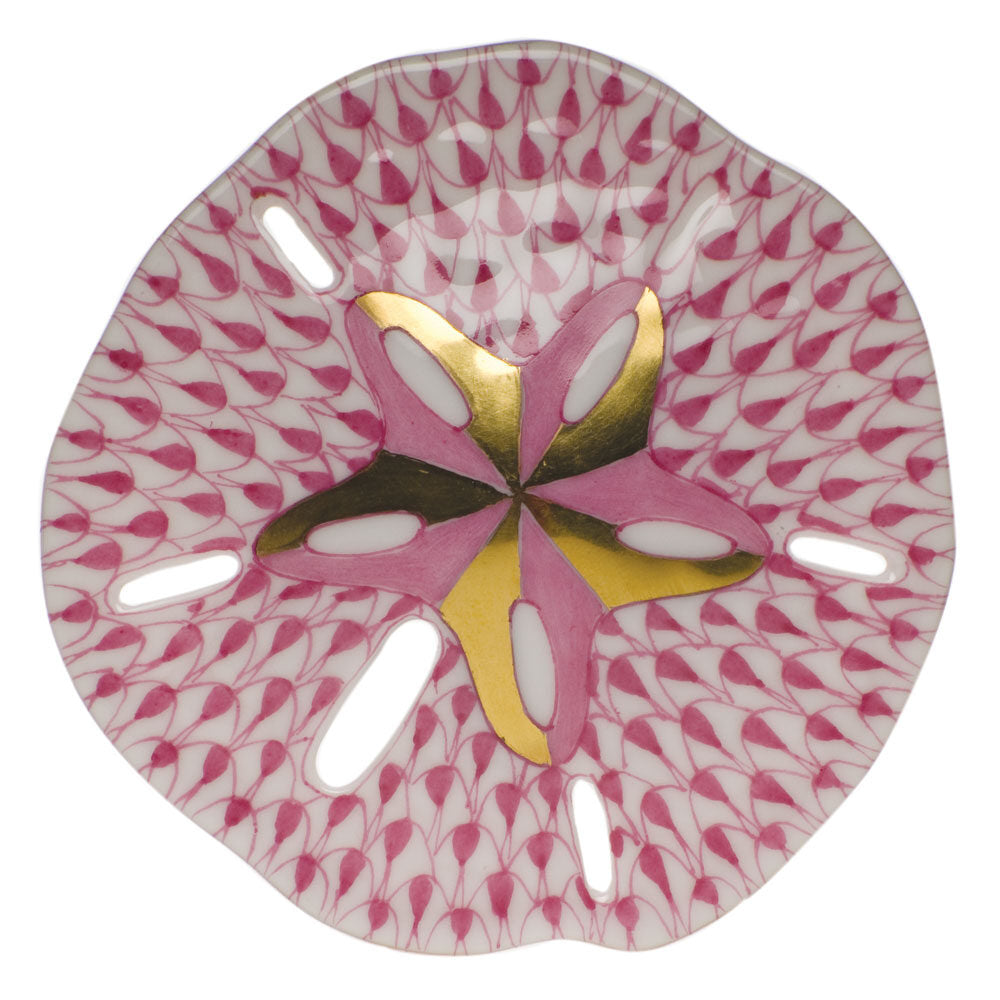 Herend Sand Dollar Figurine porcelain figurine painted in the Raspberry fishnet pattern