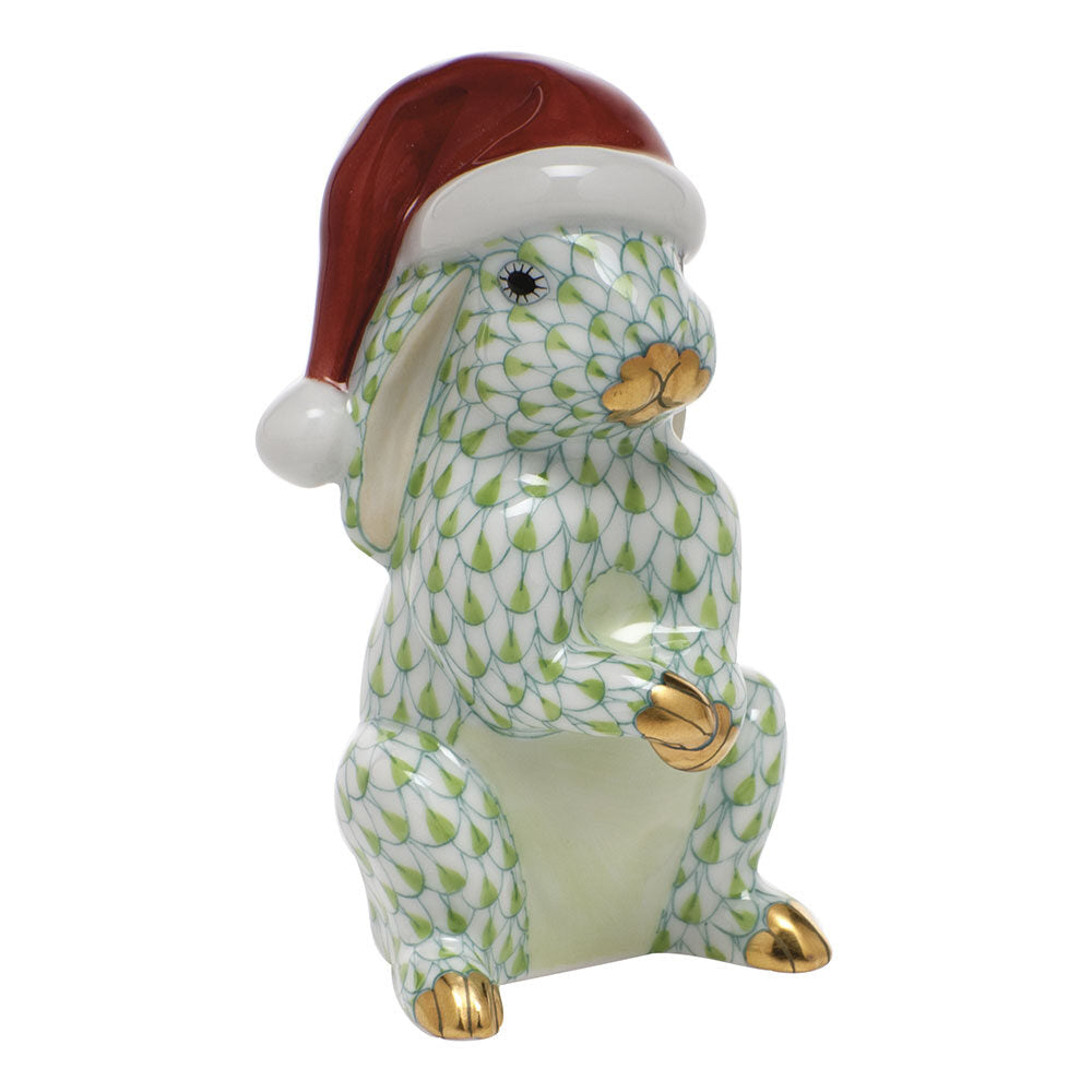 Key Lime fishnet Santa Bunny Figurine figurine, hand-painted Herend porcelain with 24k gold accents