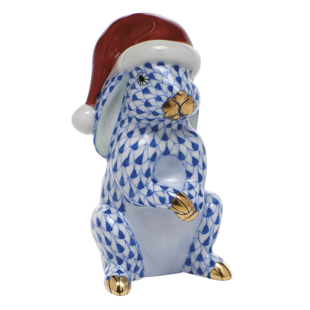 Sapphire fishnet Santa Bunny Figurine figurine, hand-painted Herend porcelain with 24k gold accents