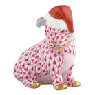 Hand-painted Herend Santa Puppy Figurine in Raspberry fishnet porcelain on a white background