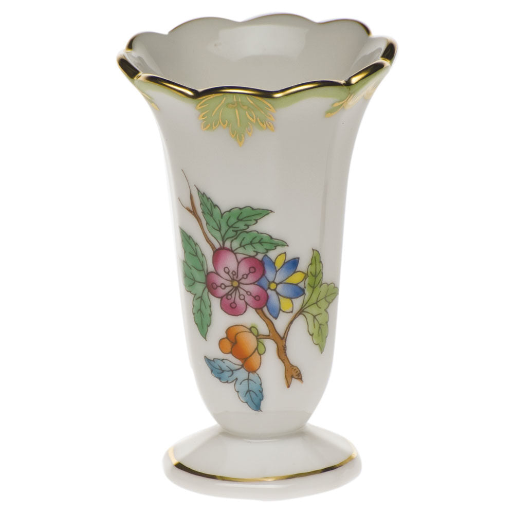 Hand-painted Herend Scalloped Bud Vase in fine porcelain, 2.5in H, on a white background