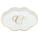 Hand-painted Herend Scalloped Tray with Monogram Decorative Plate in fine porcelain, 5.5in L, on a white background, Monogram C