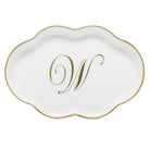 Hand-painted Herend Scalloped Tray with Monogram Decorative Plate in fine porcelain, 5.5in L, on a white background, Monogram W