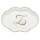 Hand-painted Herend Scalloped Tray with Monogram Decorative Plate in fine porcelain, 5.5in L, on a white background, Monogram Z
