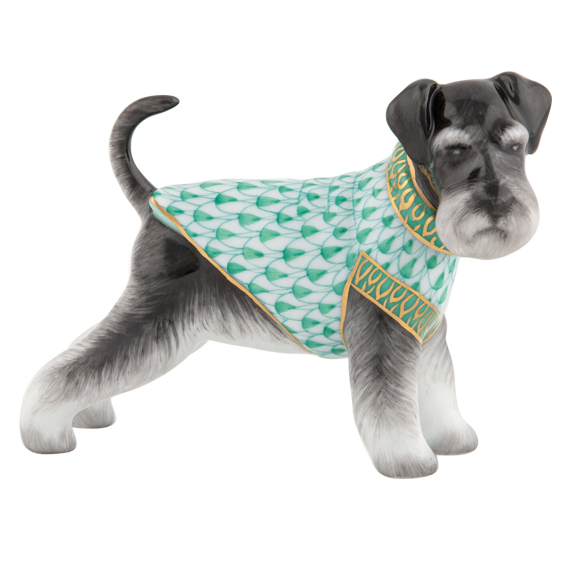 Schnauzer Figurine in hand-painted Green porcelain by Herend of Hungary