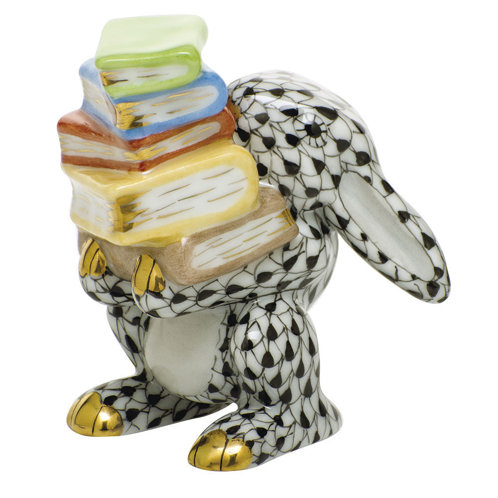 Herend Scholarly Bunny Figurine porcelain figurine painted in the Black fishnet pattern