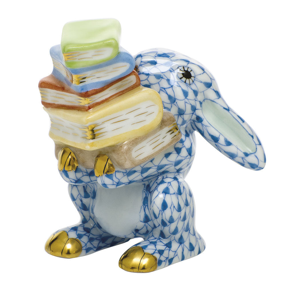 Scholarly Bunny Figurine in hand-painted Blue porcelain by Herend of Hungary