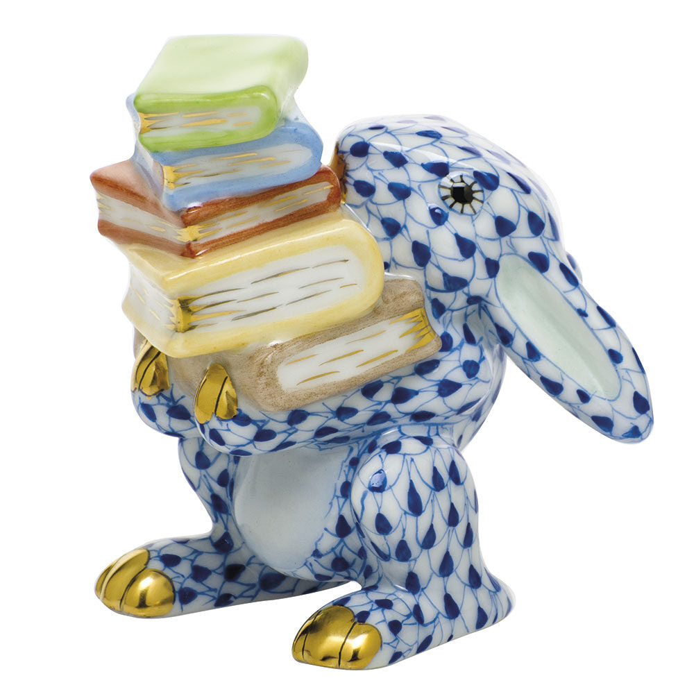 Scholarly Bunny Figurine in hand-painted Sapphire porcelain by Herend of Hungary