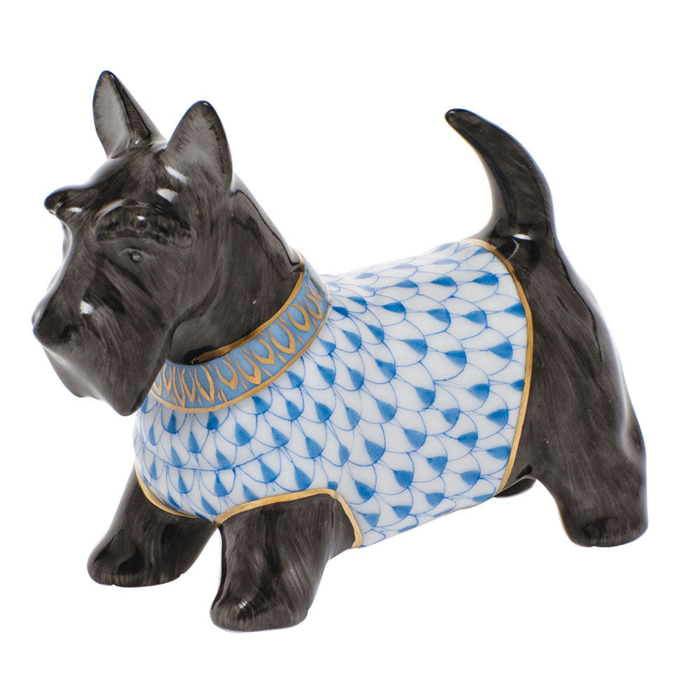 Hand-painted Herend Scottie Mcduff Figurine in Blue fishnet porcelain on a white background