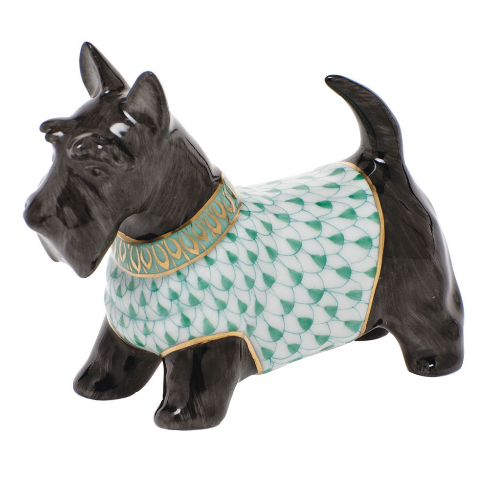 Scottie Mcduff Figurine in hand-painted Green porcelain by Herend of Hungary