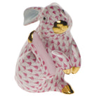 Herend Scratching Bunny Figurine porcelain figurine painted in the Raspberry fishnet pattern