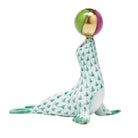 Green fishnet Sea Lion with Ball Figurine figurine, hand-painted Herend porcelain with 24k gold accents
