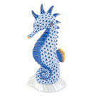 Hand-painted Herend Seahorse on Scallop Shell Figurine in Sapphire fishnet porcelain on a white background