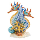 Hand-painted Herend Seahorses Figurine in fine porcelain, 5in L X 6.75in H, on a white background