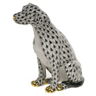Herend Seated Dog Figurine porcelain figurine painted in the Black fishnet pattern