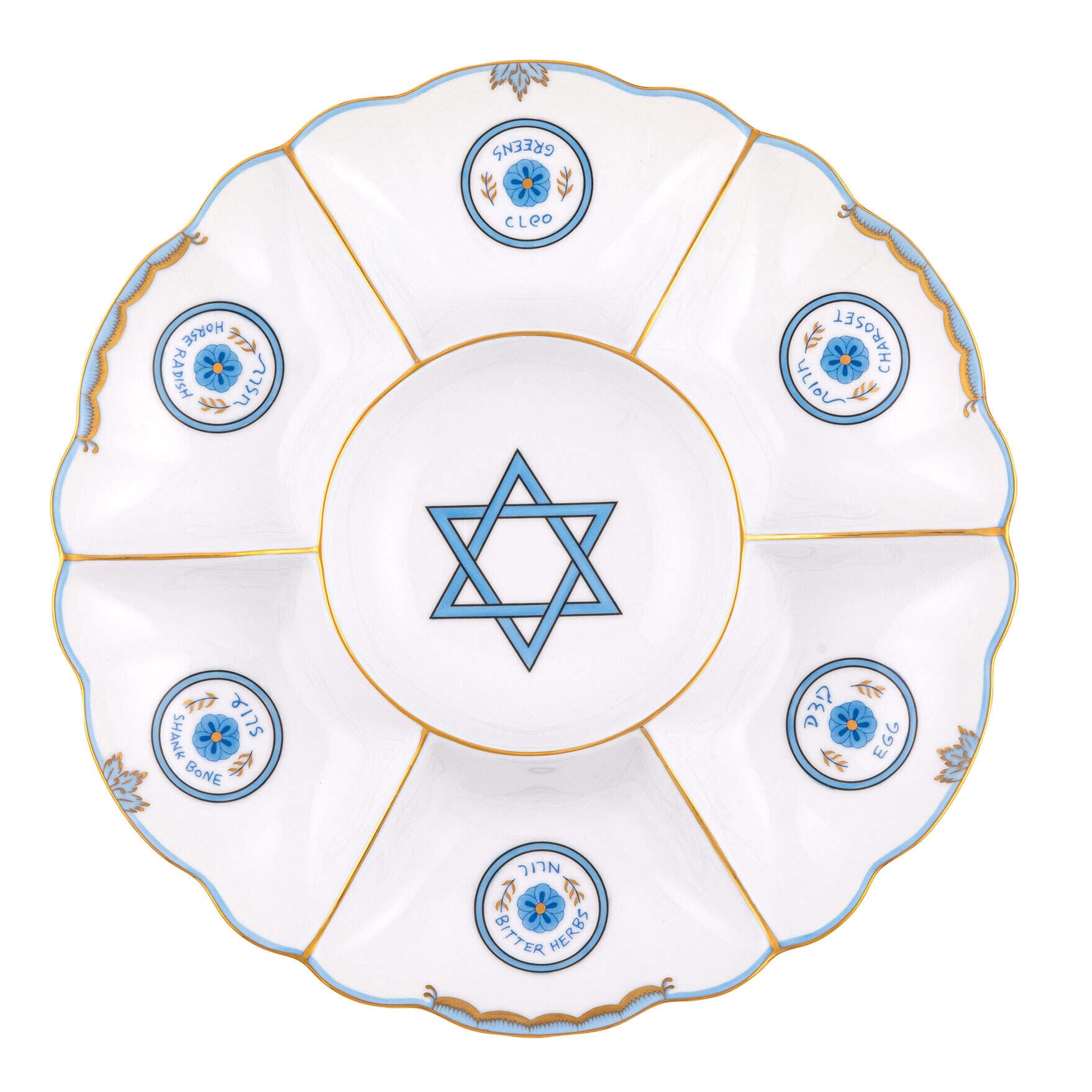 Herend Seder Plate Judaica porcelain figurine painted in the Blue fishnet pattern