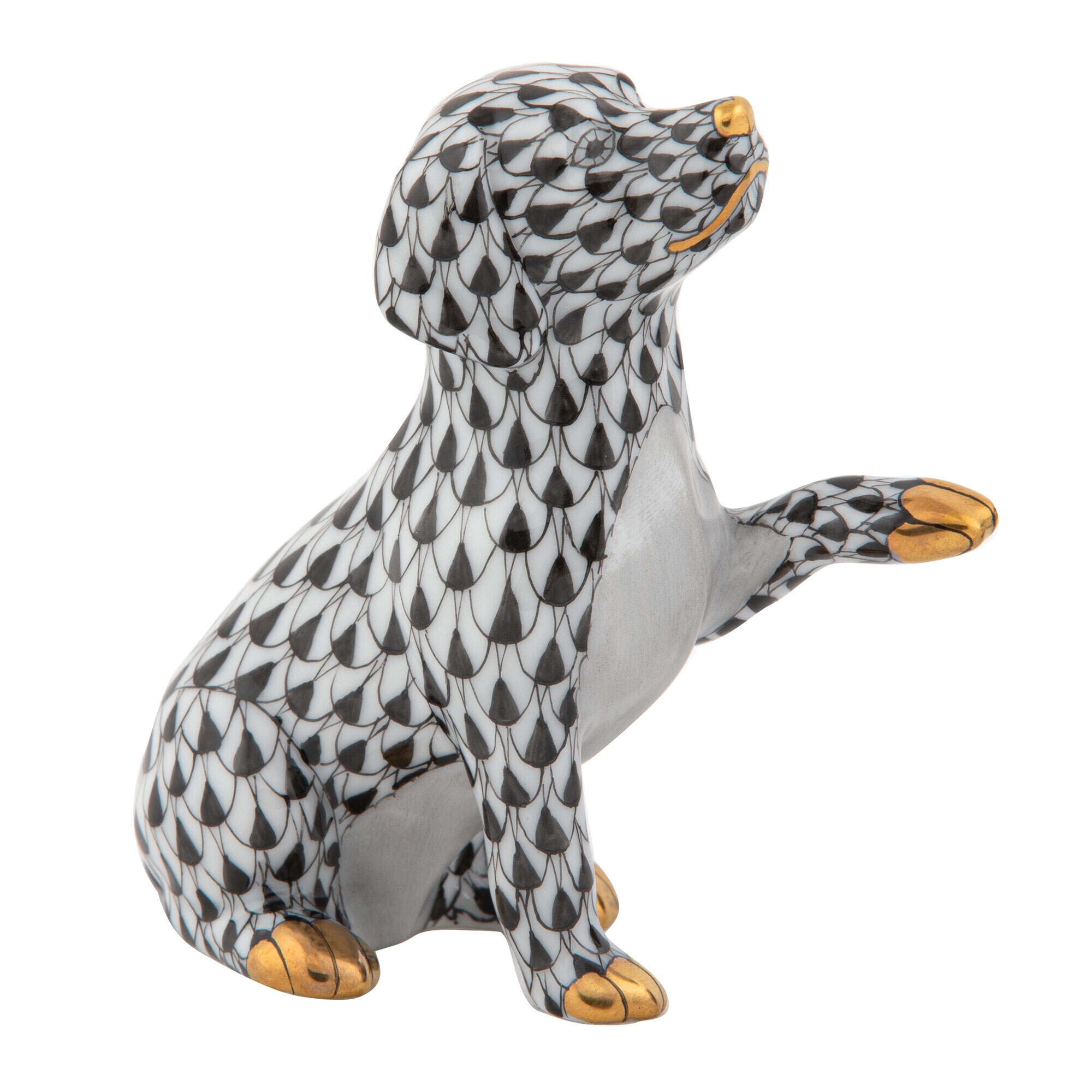 Herend Shaking Hands Figurine porcelain figurine painted in the Black fishnet pattern