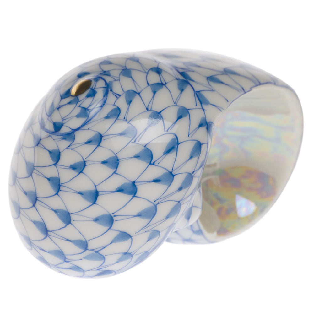Hand-painted Herend Shark Eye Shell Figurine in fine porcelain, 1.25in L X 1.75in H, on a white background