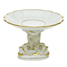 Gold fishnet Shell with Dolphin Stand Candy Dish figurine, hand-painted Herend porcelain with 24k gold accents