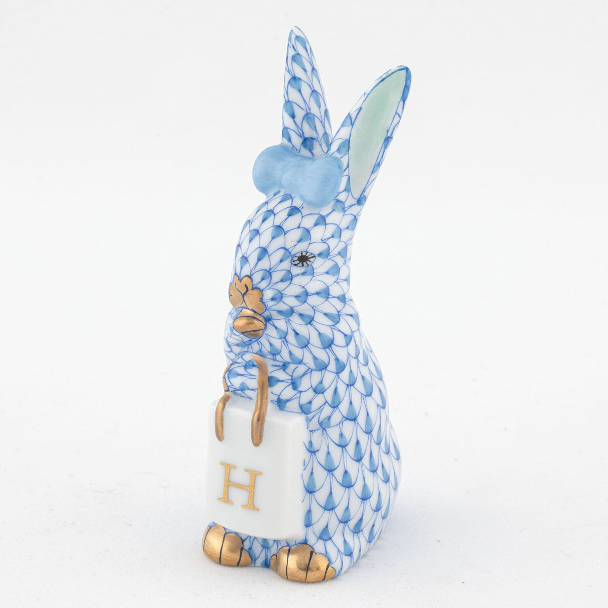 Herend Shopping Bunny Figurine – Blue, alternate view