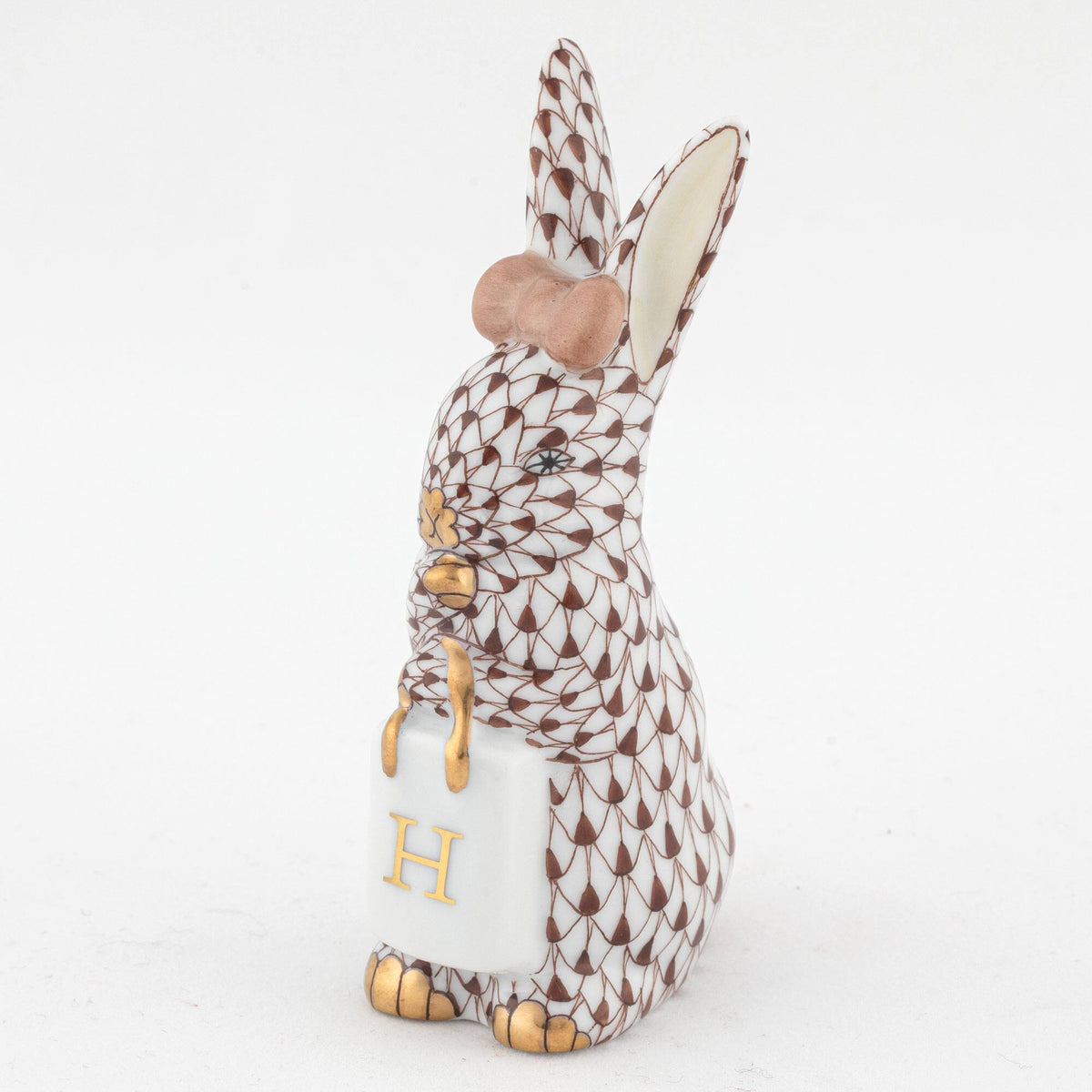 Herend Shopping Bunny Figurine – Chocolate, alternate view