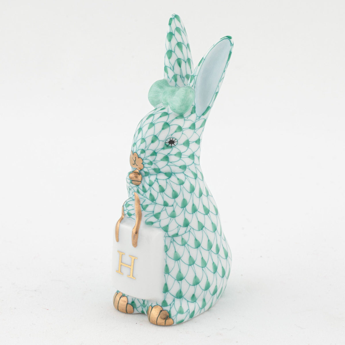 Herend Shopping Bunny Figurine – Green, alternate view