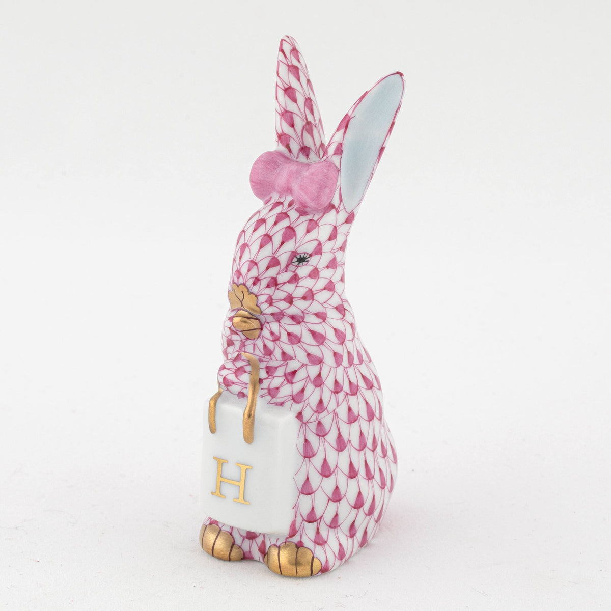 Herend Shopping Bunny Figurine – Raspberry, alternate view