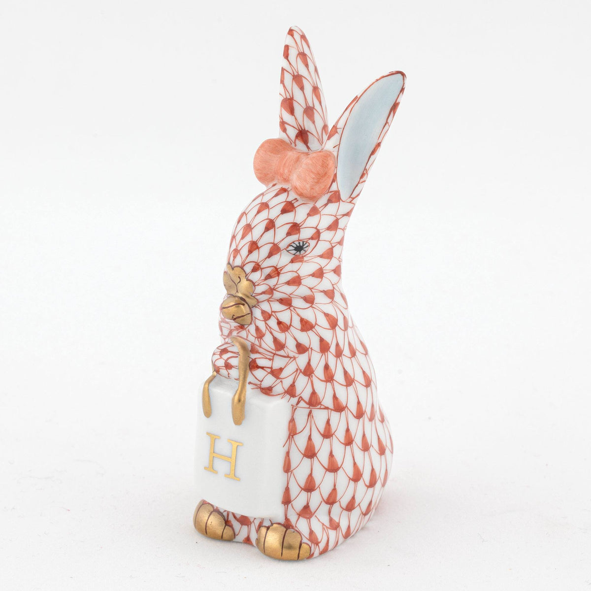Herend Shopping Bunny Figurine – Rust, alternate view