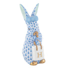 Hand-painted Herend Shopping Bunny Figurine in Blue fishnet porcelain on a white background