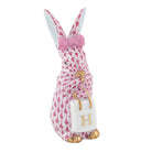 Raspberry fishnet Shopping Bunny Figurine figurine, hand-painted Herend porcelain with 24k gold accents