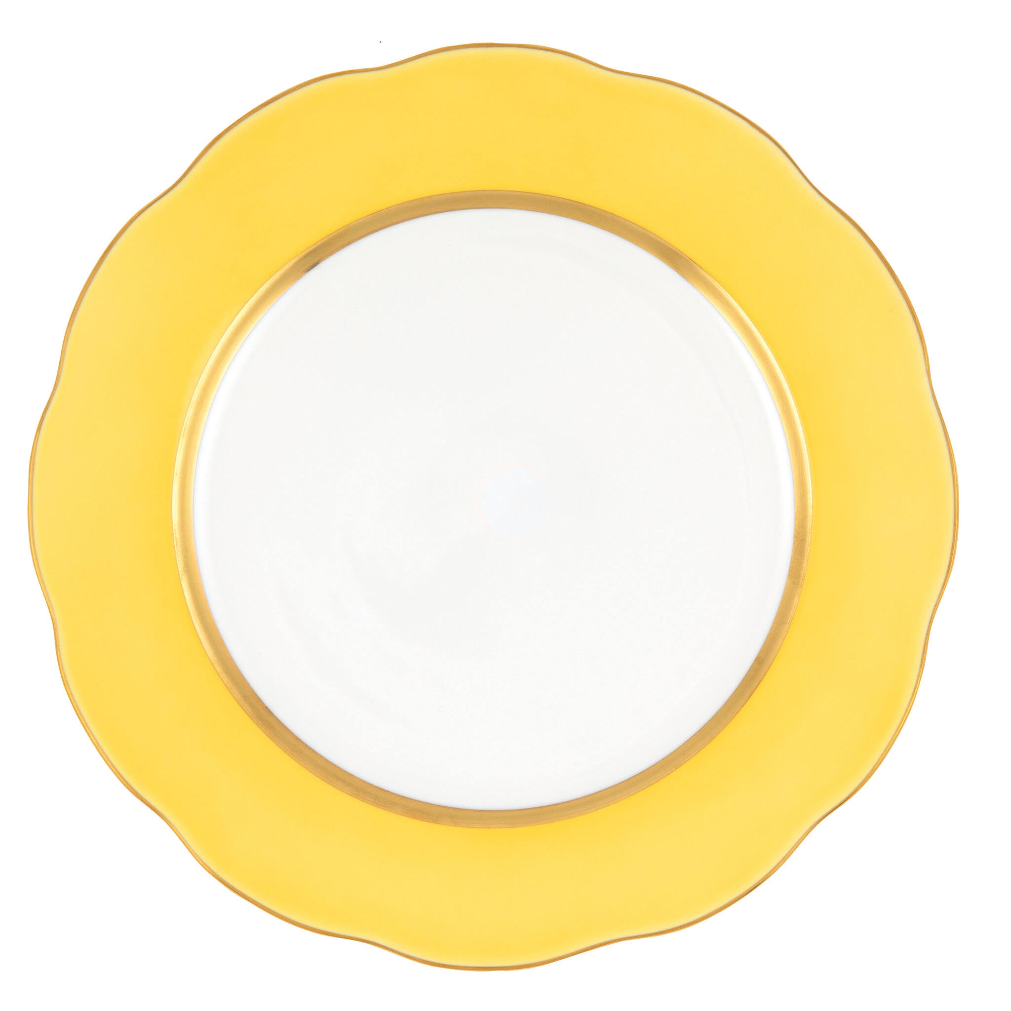 Hand-painted Herend Silk Ribbon - Lemon Service Plate in fine porcelain, 11in D, on a white background